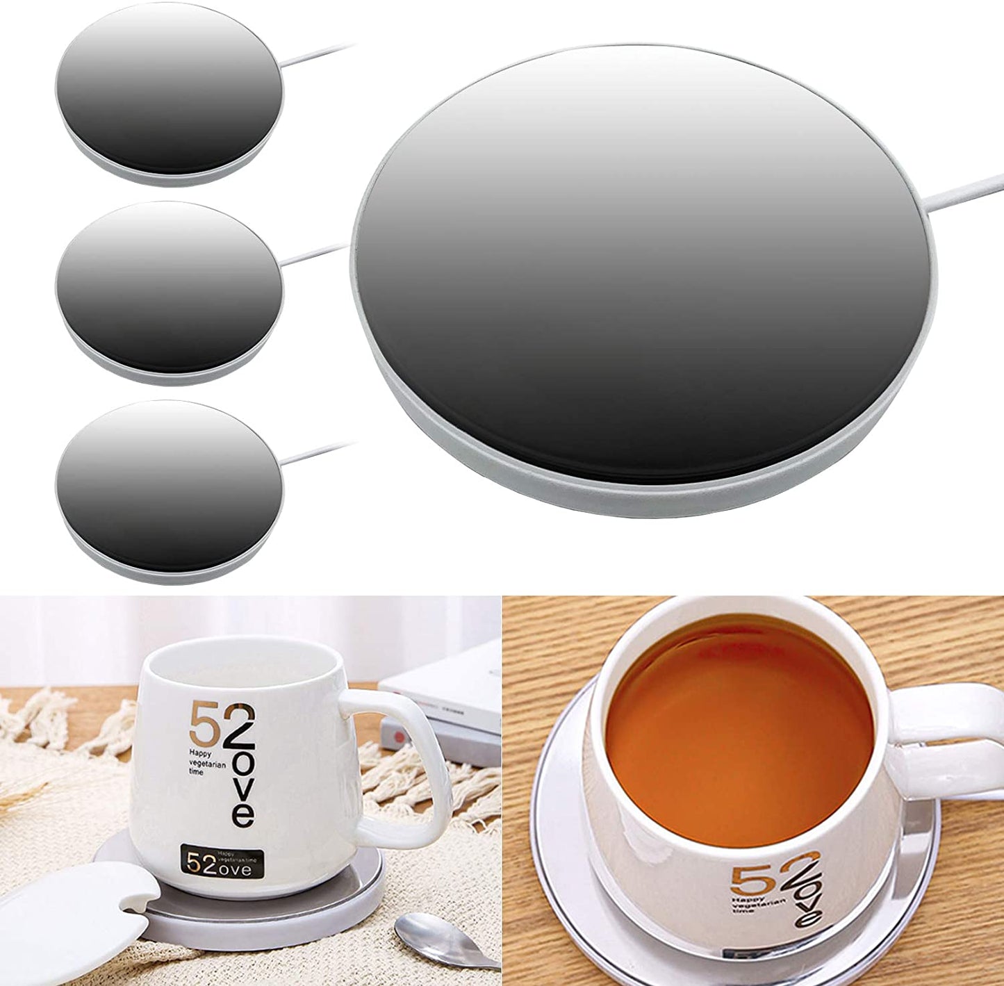 3 Pack USB Smart Cup Warmer-USB Coffee Mug Warmer,Desk Coffee Mug Heating Plates(Up To 131F/55C) | Decor Gifts and More