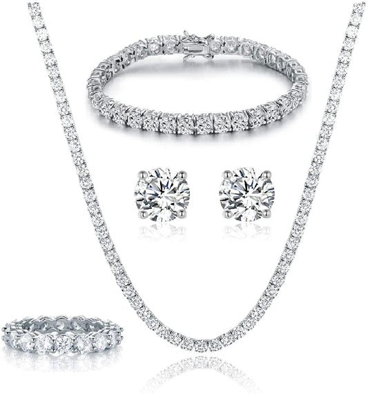 4mm AAA+ Cubic Zirconia18K White Gold Eternity Jewelry Set Hypoallergenic | Decor Gifts and More