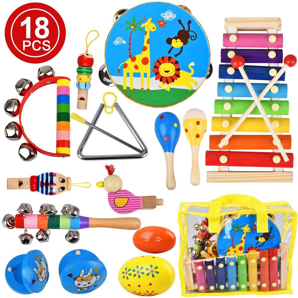 kingdous Kids Musical Instruments Sets Toys, Baby Musical Toys Percussion Instruments, Preschool Educational Early Learning Wooden Toys with Storage Bag for Kids Baby Babies Children Boys and - Home Decor Gifts and More