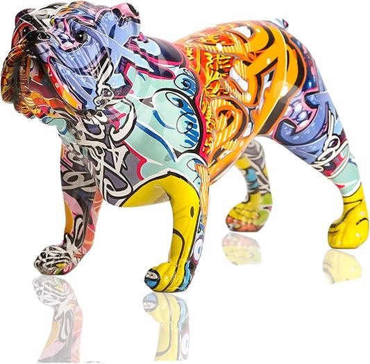 9.8 Inch Colorful Graffiti Bulldog Sculptures, Graffiti Art Desktop Statue Ornament - Home Decor Gifts and More