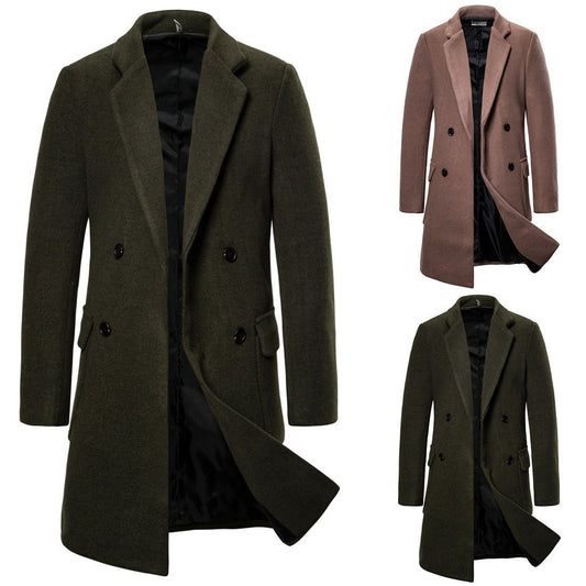 Double-breasted casual woolen coat men's woolen trench coat | Decor Gifts and More