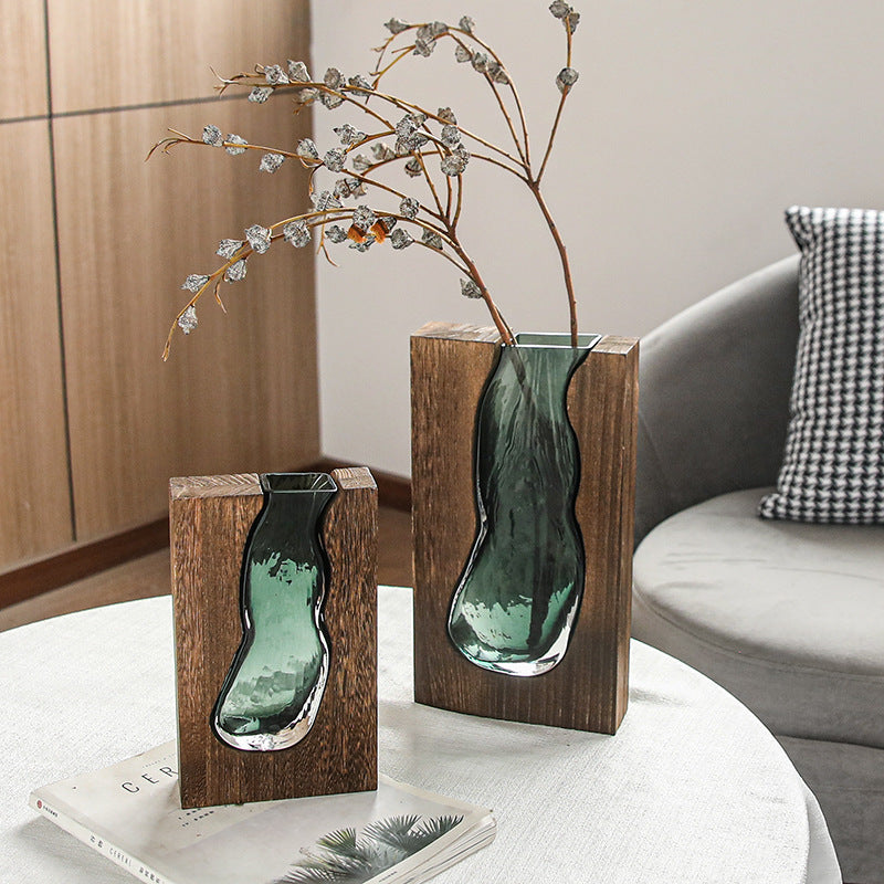 Nordic Original Solid Wood Transparent Glass Vase Ornament