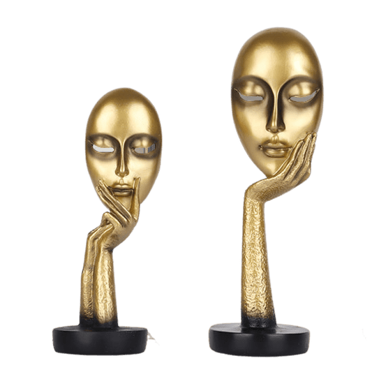 Golden Woman Face Abstract Figurine European Meditating Life Statue Ornament - Home Decor Gifts and More
