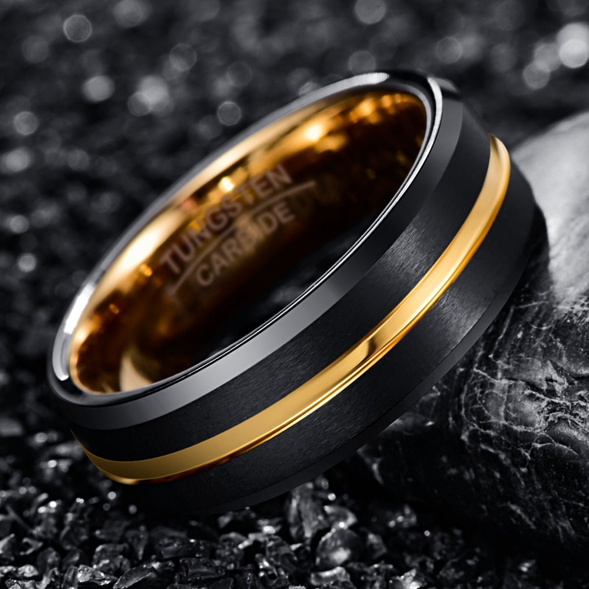 Electroplating Black Gold Frosted Two Tone Men's Tungsten Steel Ring | Decor Gifts and More