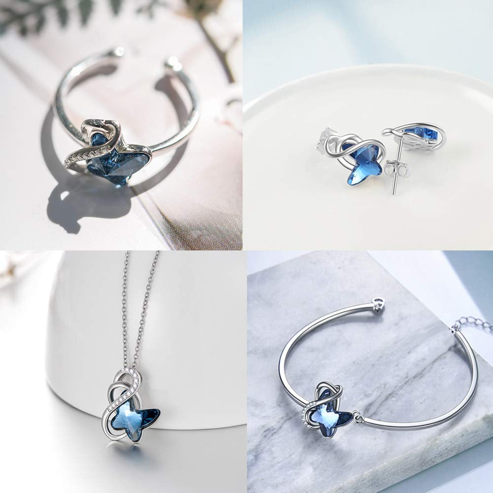 Sterling Silver Blue Butterfly Crystal Bracelet Bangle for Women | Decor Gifts and More