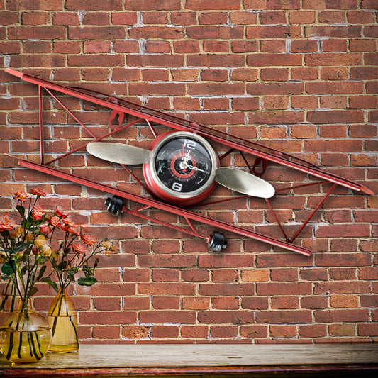 Vintage Wrought Iron Airplane Wall Decor Clock