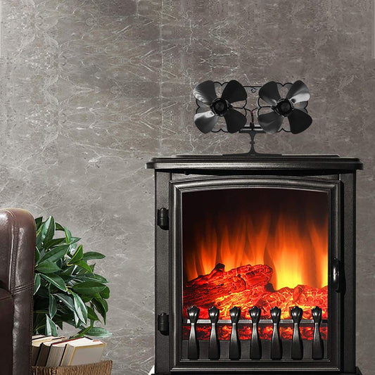 8 Leaf Double Head Fireplace Heat Power Fan | Decor Gifts and More