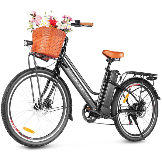 26'' Step Through Commuter Ebike with Practical Basket Electric Bicycle, City Bike, Low Frame e-Bike with 36V/12.5 Ah Lithium Battery and 350W Powerful Motor, - Home Decor Gifts and More