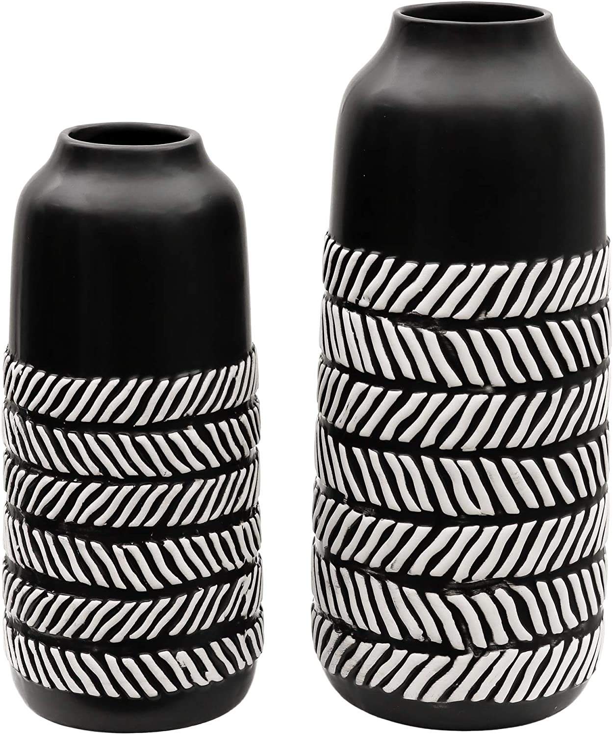 Ceramic Black and White  Zebra Stripe Tribal Decor Vase Set of 2 - Home Decor Gifts and More