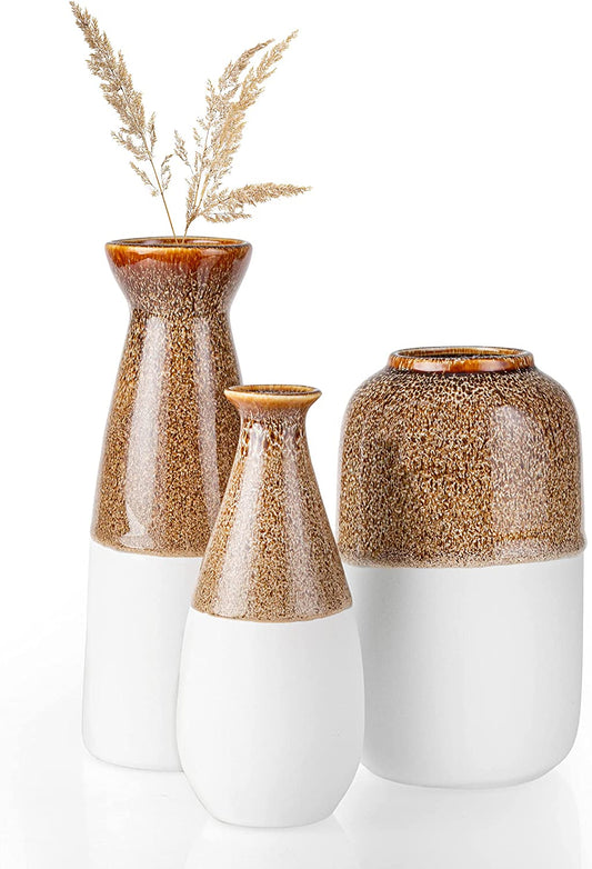 Ceramic Vase Set Two Toned Home Decor Rustic Vase Set. - Home Decor Gifts and More