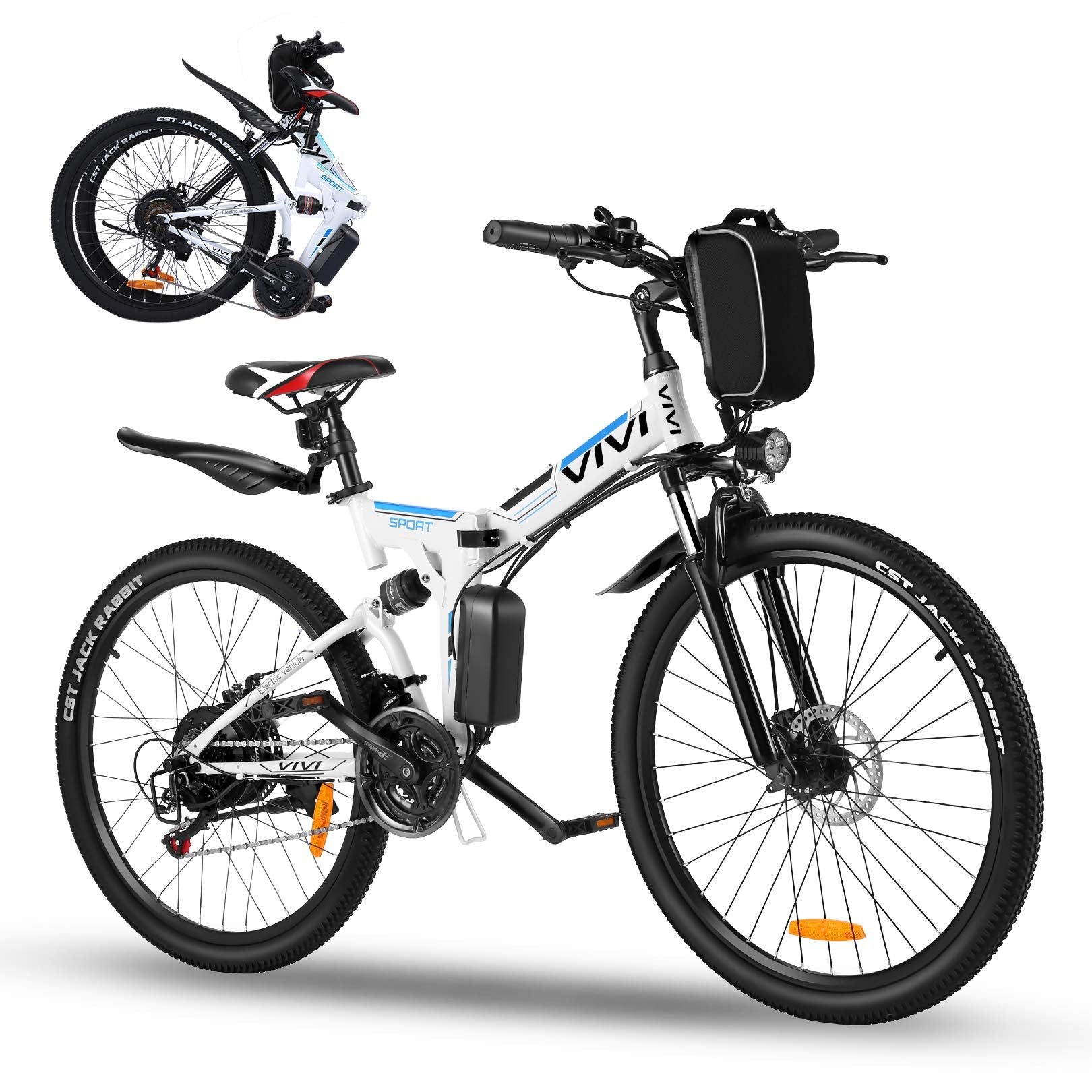 Vivi 26" Folding Electric Bike,350W Electric Mountain Bike,Adults Ebike with Removable 36V 8Ah Battery,Shimano 21 Speed Electric Bikes for Adults,Double Shock Absorption,20MPH Electric Bicycle (White) | Decor Gifts and More