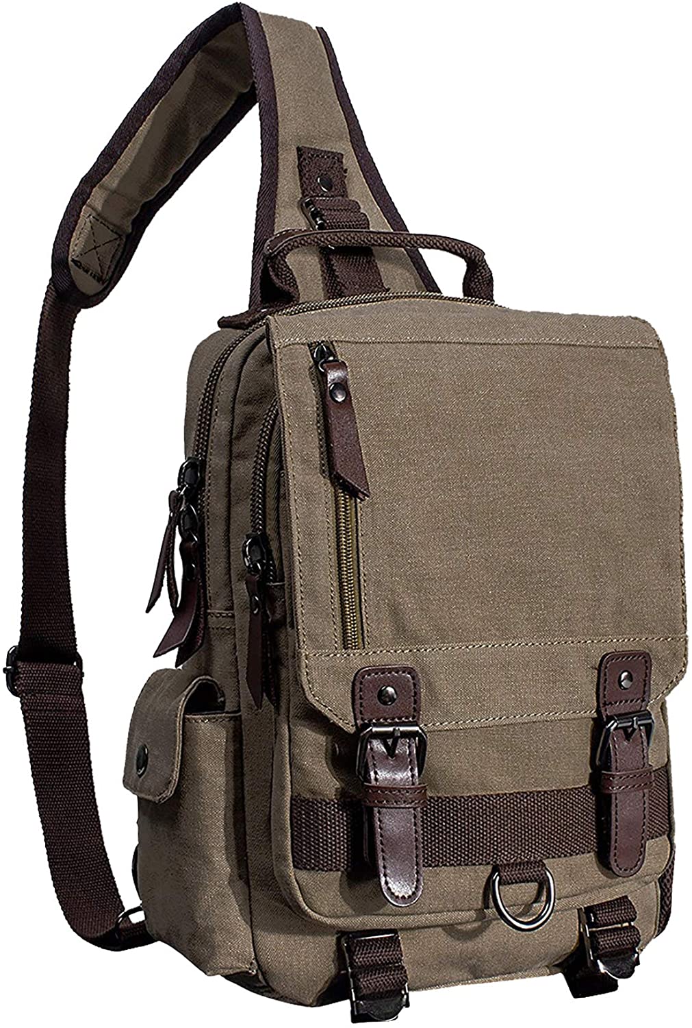 El-fmly Canvas Cross Body Messenger Bag for Men Women Sling Shouler Backpack Travel Rucksack (Army Green, M) - Home Decor Gifts and More