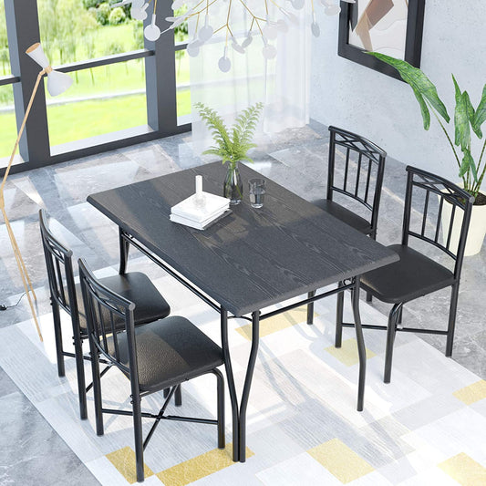 5 Piece Dining Table Set for Dining Room, Kitchen Table and Faux Leather Chairs for 4, Metal Legs, Padded Seat, Black Home Furniture | Decor Gifts and More