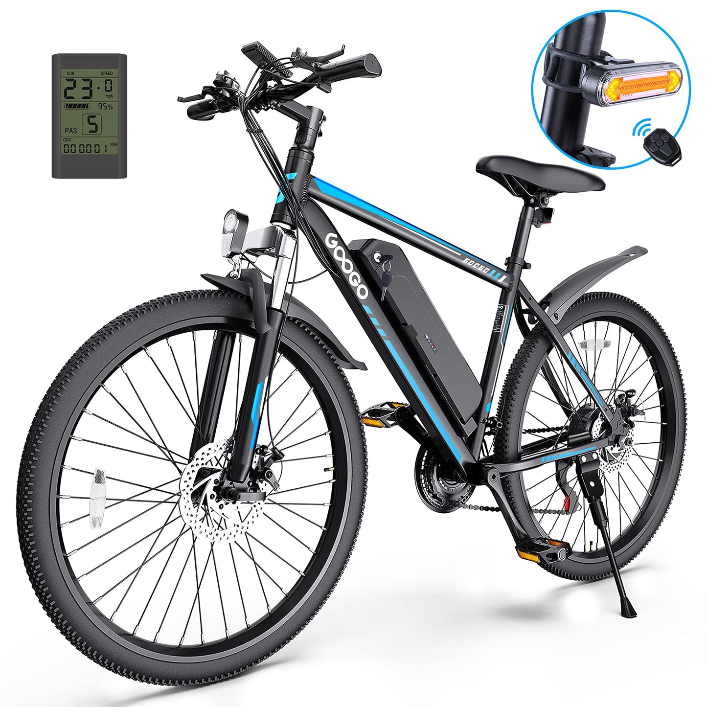 Electric Bike,Googo 26" Electric Mountain Bike with 350W Motor,Removable 36V Battery,Professional 21 Speed Gears,Middle 5 Speed LCD Display with USB,3 Working Modes,20MPH Electric Bike for Adults | Decor Gifts and More