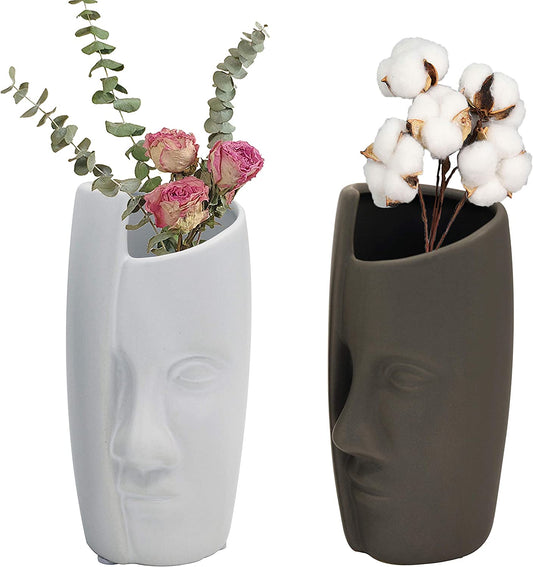 Set of 2 5.7" H Fovasen Modern Face Vase Head Vase Ceramic Abstract Vase Centerpiece Decor - Home Decor Gifts and More