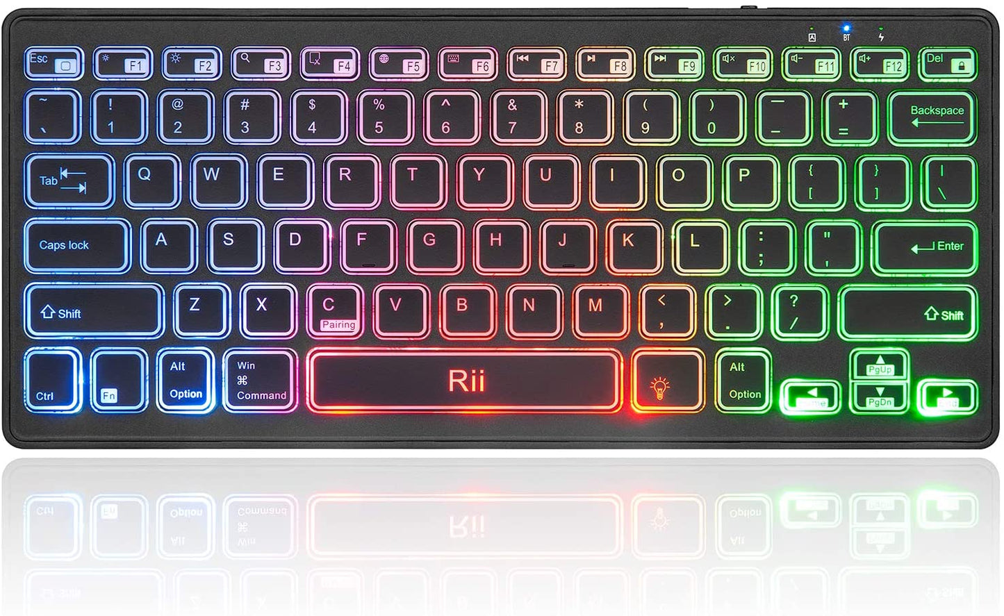 Rii Bluetooth 4.0 Wireless Multiple Color Rainbow LED Backlit Keyboard With Rechargeable Battery For iOS Android and Windows Tablet PC Laptop Notebook MacBook - Home Decor Gifts and More