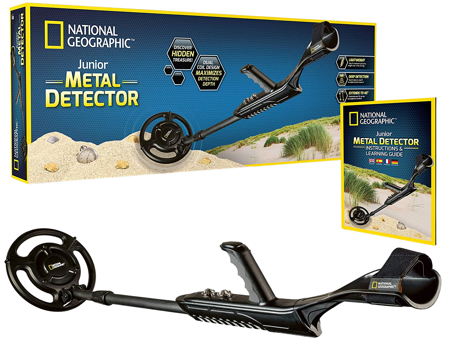 NATIONAL GEOGRAPHIC Junior Metal Detector –Adjustable Metal Detector for Kids with 7.5" Waterproof Dual Coil, Lightweight Design Great for Treasure Hunting Beginners - Home Decor Gifts and More