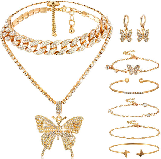 Famous Timeless Brand Fashion  Butterfly Pendant Jewelry Set .7 Piece Alloy Rhinestone - Home Decor Gifts and More