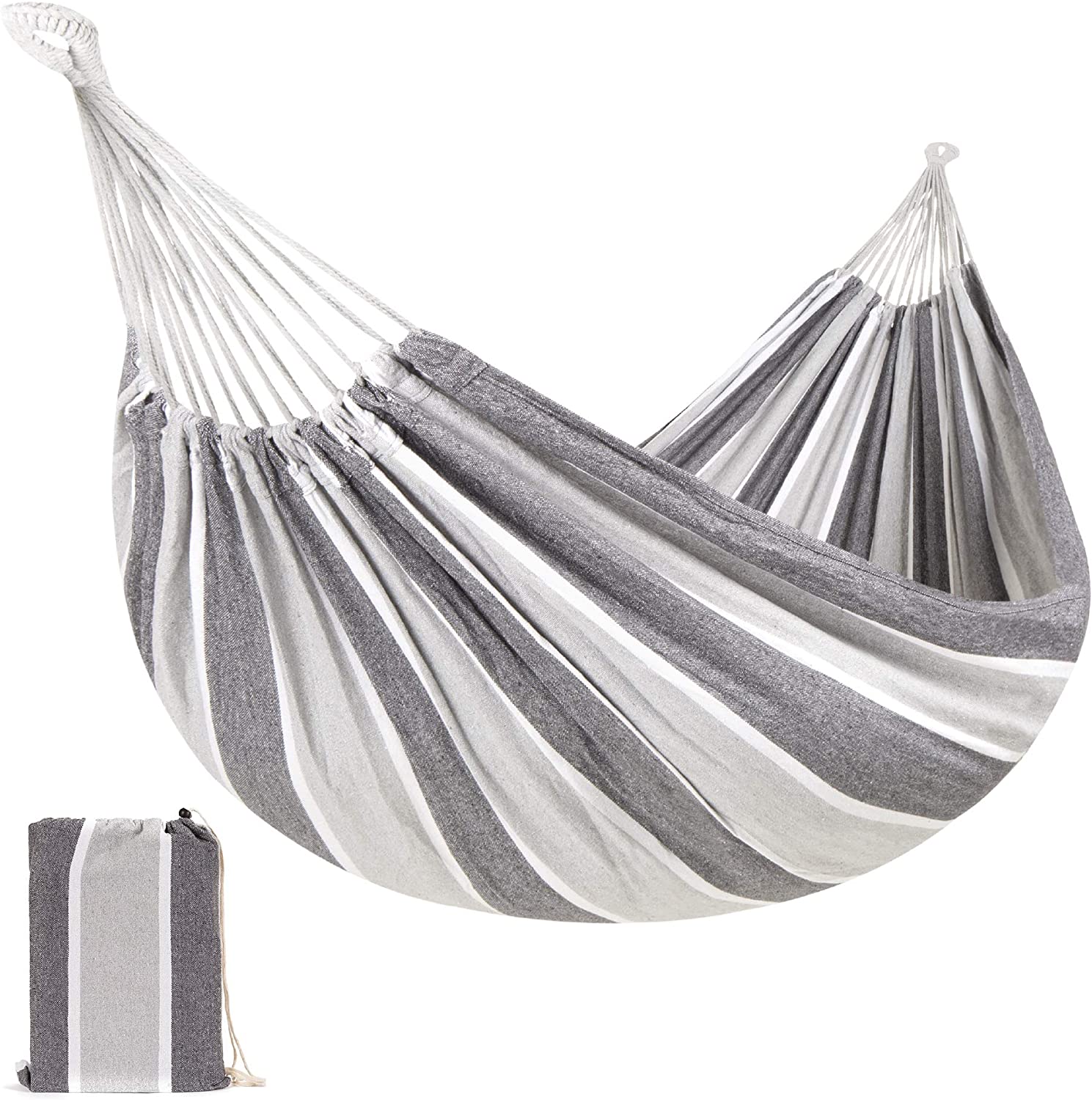 2-Person Brazilian-Style Cotton Double Hammock Bed w/Portable Carrying Bag | Decor Gifts and More