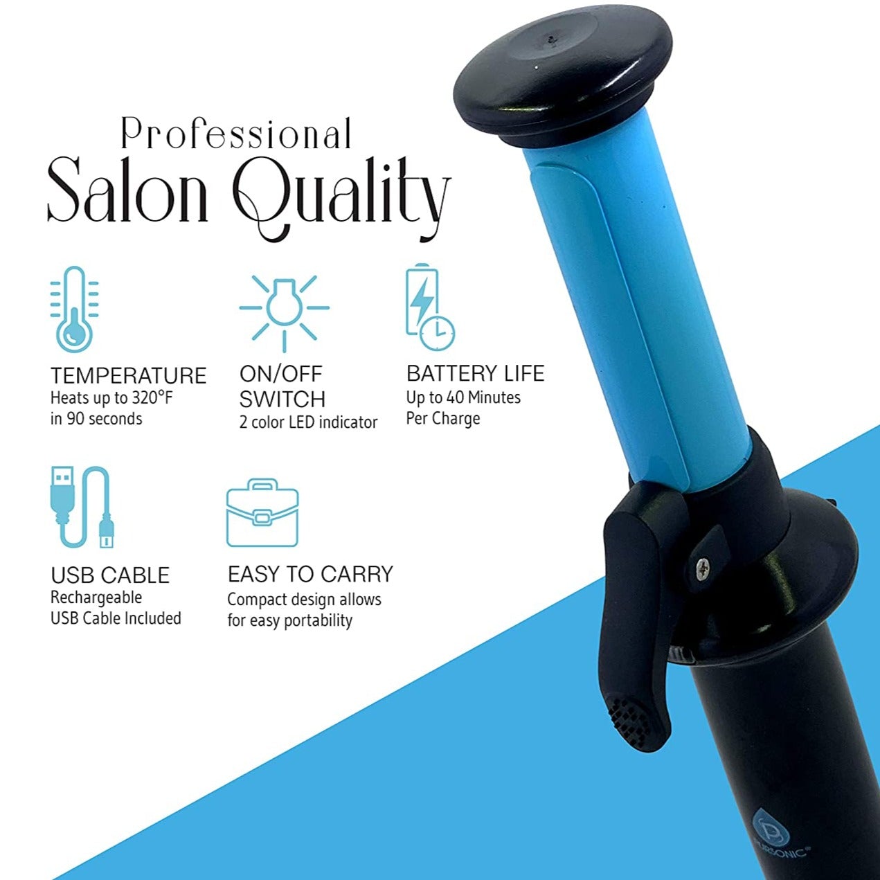 Portable Cordless Professional Salon Quality Rechargeable USB Curling Iron | Charge Up To 40 minutes Of Use - Home Decor Gifts and More