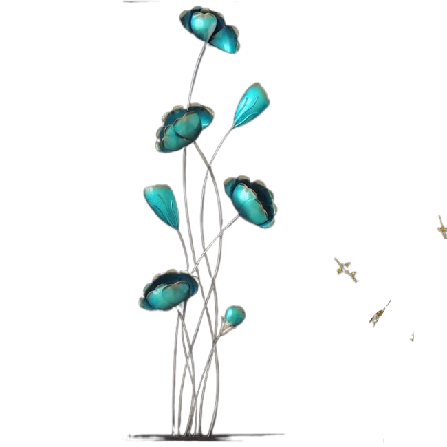 Luxury Artisan Handcrafted Turquoise Floral Sculpture Framed Wall Decor 12"x30" - Home Decor Gifts and More