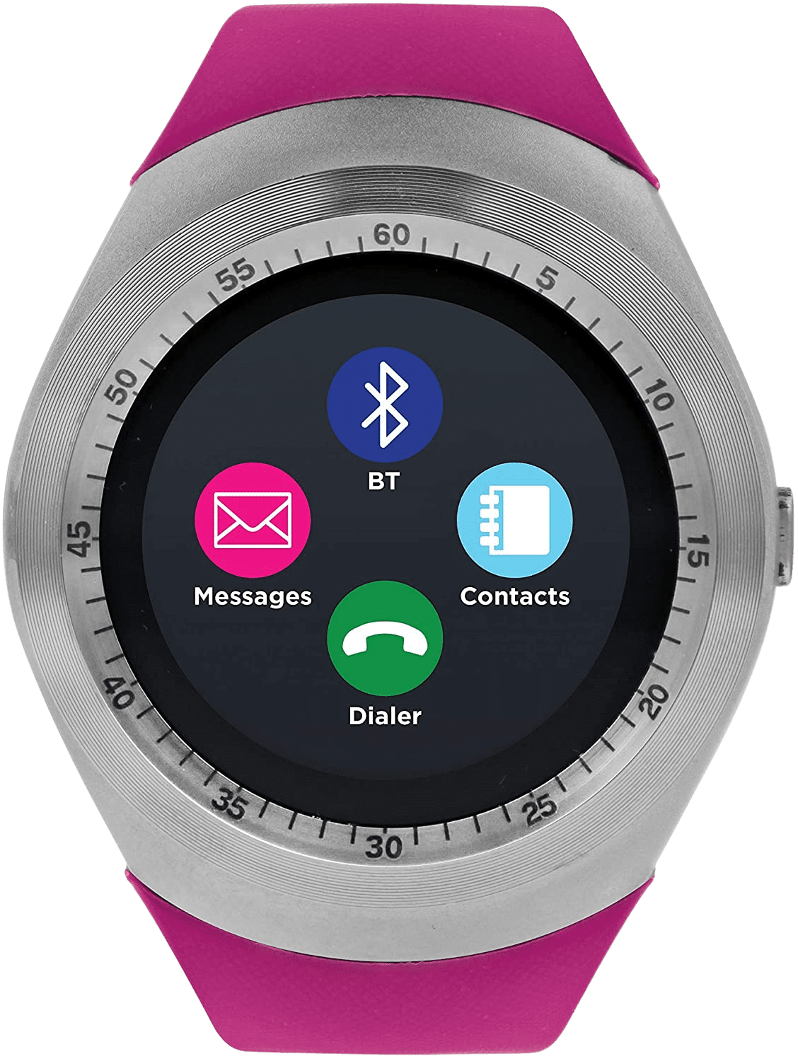 iTOUCH Curve Smartwatch Unisex Fitness Pedometer Sleep Monitor Calorie Tracker Silver Fuchsia - Compatible with Android &amp; iOS - Home Decor Gifts and More