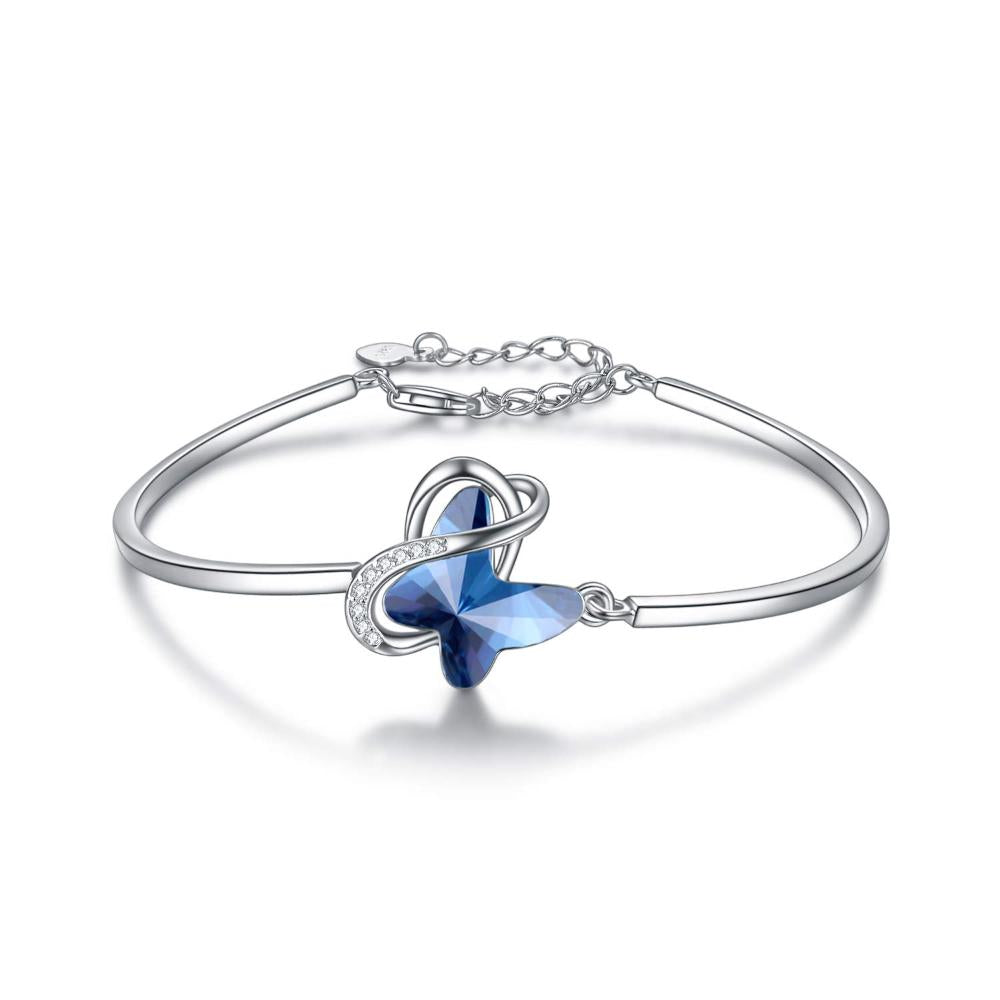 Sterling Silver Blue Butterfly Crystal Bracelet Bangle for Women | Decor Gifts and More