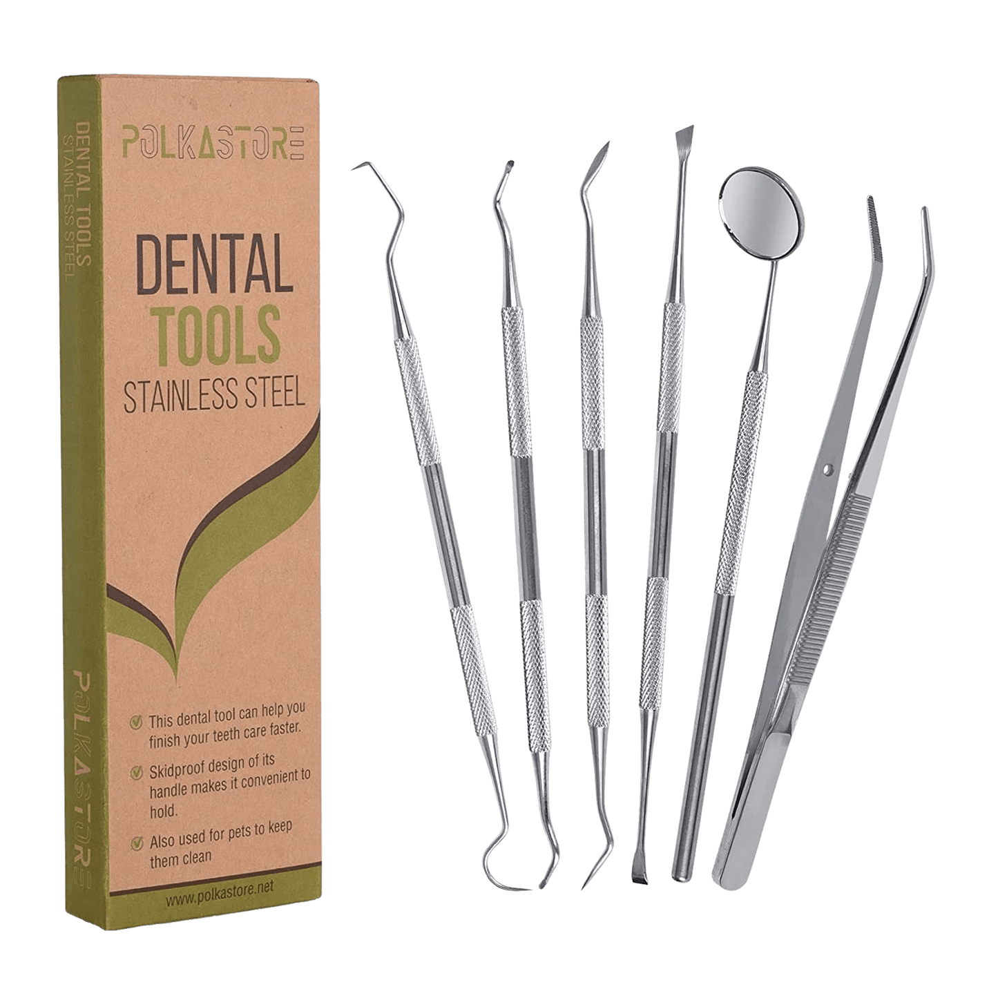 Dental Tools, 6 Pack Teeth Cleaning Tools Stainless Steel Dental Scraper, Scaler Pick Hygiene Set with Mouth Mirror, Tweezer Kit for Dentist, Personal Using, Pets - Tooth Tartar Plaque Scraper Remover | Decor Gifts and More