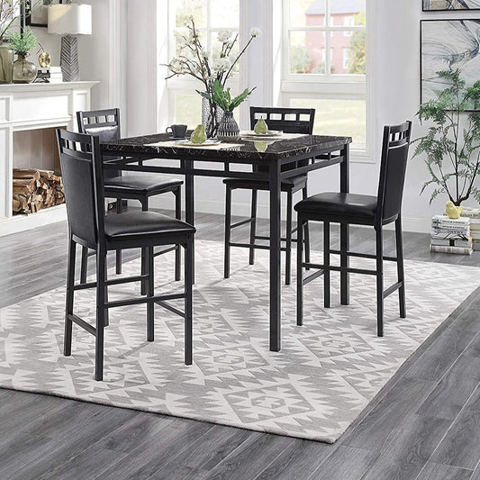 5 Piece Faux Marble Top Counter Height Dining Set in Black | Decor Gifts and More