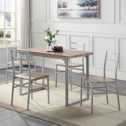 New 5-Piece Contemporary Euro Dining Table Set In a Driftwood Finish - Home Decor Gifts and More