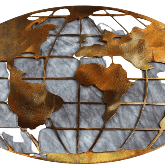 World Map - Metal Wall Art - Copper 23 1/2" - Home Decor Gifts and More