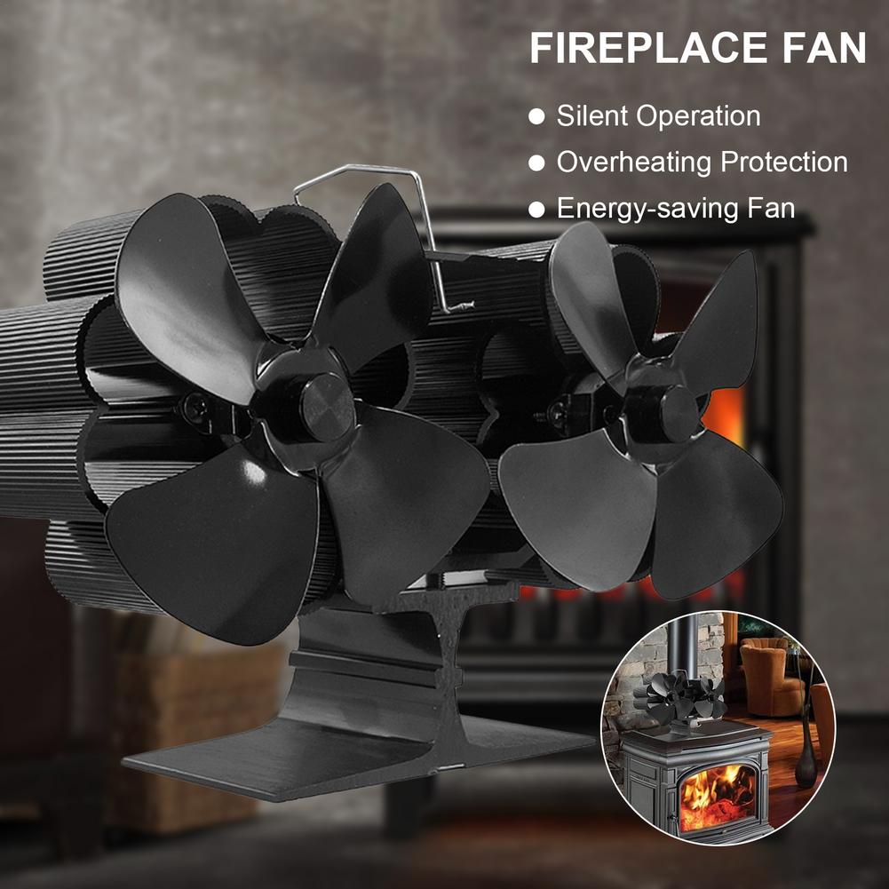 8 Leaf Double Head Fireplace Heat Power Fan | Decor Gifts and More