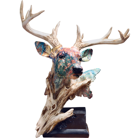 Decorative Deer Head Bust Wooden Desktop Sculpture - Home Decor Gifts and More