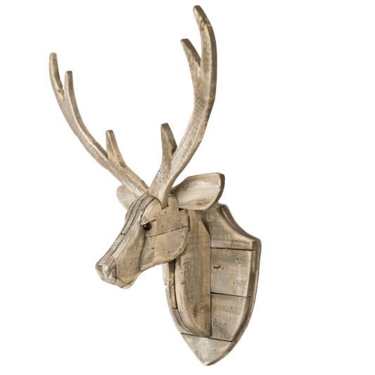 Wood Carved Deer Head Wall Sculpture Rustic Cabin Decor - Home Decor Gifts and More