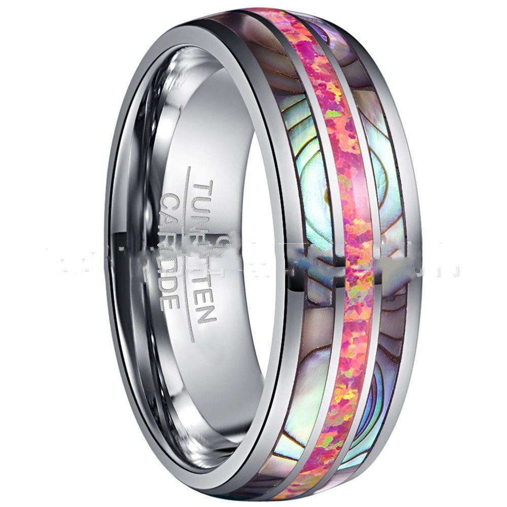 Wide Dome Abalone Shell Deep Magenta Opal Tungsten Ring | Decor Gifts and More