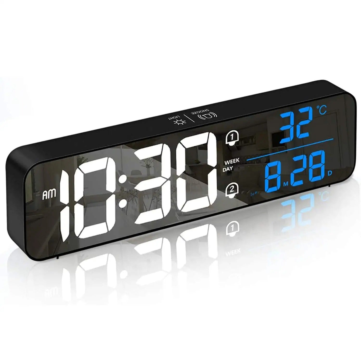 Digital Clock Large Display Music LED Digital Alarm Clock Temperature Date Display Automatic Brightness Dimmer Smart Cool Modern Mirror Clocks Black | Decor Gifts and More
