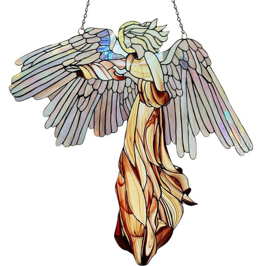 Acrylic Angel Statue Ornament Stained Glass Art Window Hanging Angel Pendant Home Decoration For Courtyard Garden - Home Decor Gifts and More