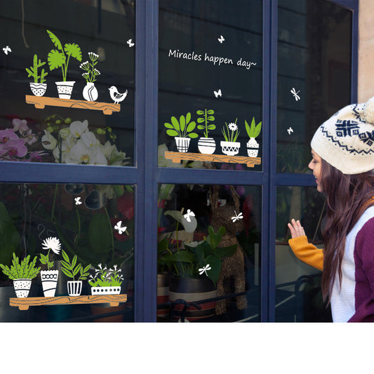 Plant Potted Shop Glass Door Window Cafe Decoration Waterproof Wall Stickers | Decor Gifts and More
