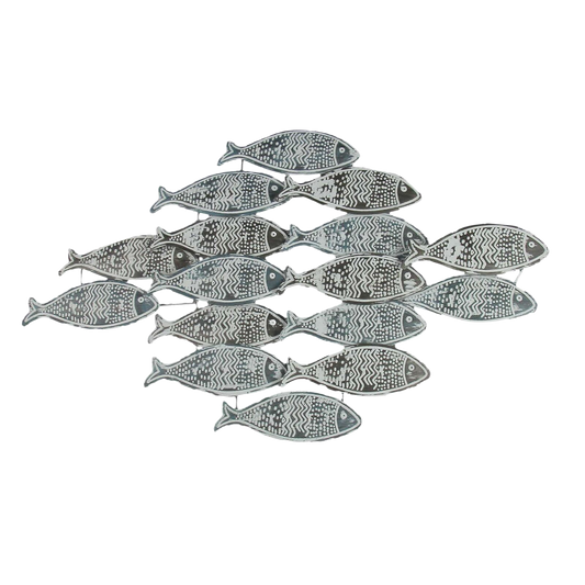 30 Inch Blue and White Metal School of Fish Coastal Wall Sculpture Nautical | Decor Gifts and More