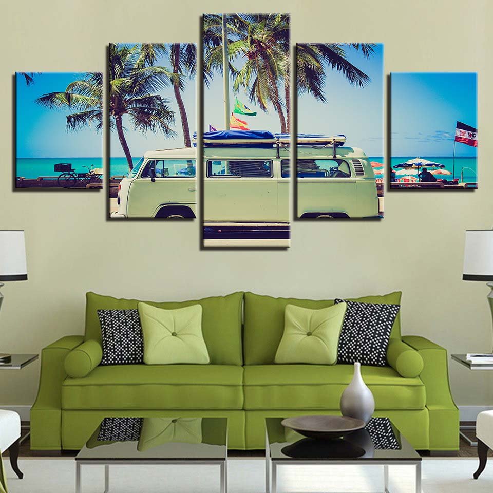 Deep Blue Sky Tropical Palm Tree Ocean  Framed Art Canvas Landscape - Home Decor Gifts and More