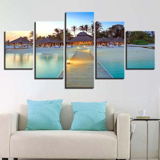 Artwork HD Prints Home Decor 5 Piece Panel Scenic Landscape Mural  Beach Wall Art Sea  Tree Pictures Landscape Canvas Painting Scenery  Framed - Home Decor Gifts and More