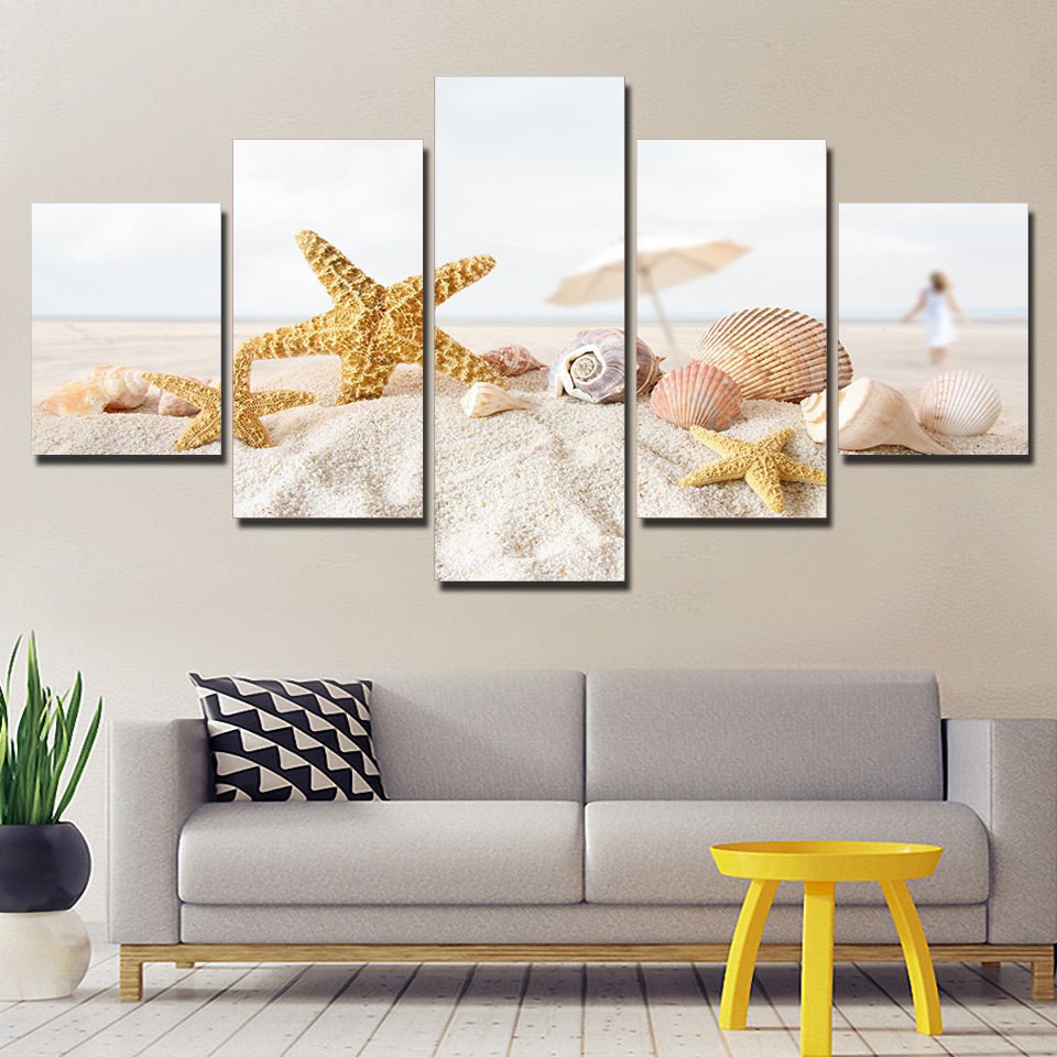 5 Piece Panel Scenic Beach Starfish Landscape Wall Art Set | Decor Gifts and More