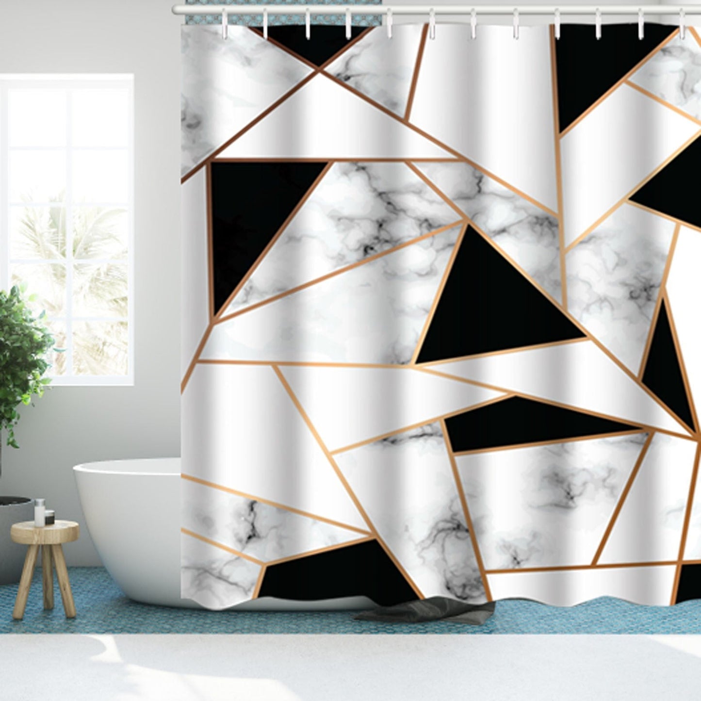 70x70 Inch Black and White Textured Marble Deluxe Fabric Shower Curtain Set | Decor Gifts and More