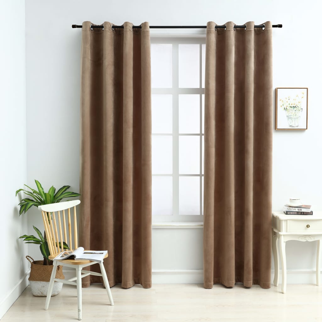 Blackout Curtains with Grommets 2 pcs Beige 54x63 In  Velvet | Decor Gifts and More