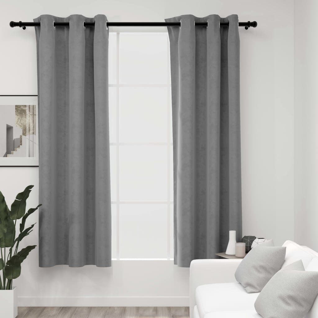 Blackout Curtains with Grommets 2 pcs Gray 37x63 Inches Velvet | Decor Gifts and More