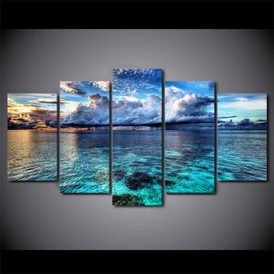 Colorful Ocean Abstract Sea Wave Reflective Landscape Coastal Art Seaside Wall Painting Mural Set - Home Decor Gifts and More