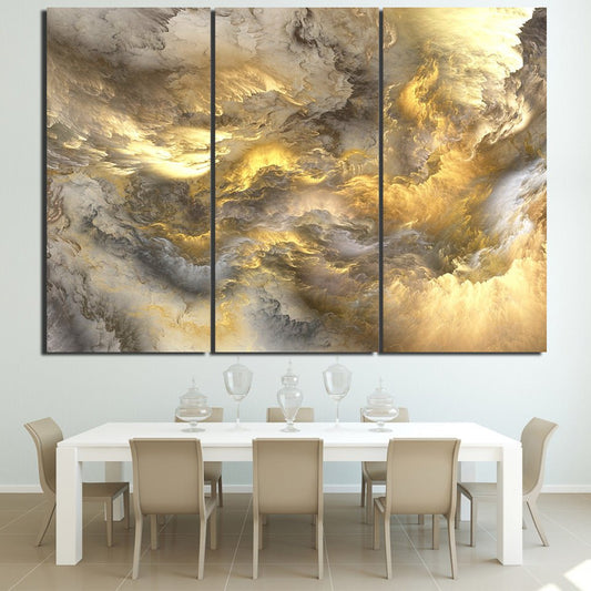 Canvas HD Print 3 Piece Panel Scenic Gold Nebula Abstract Landscape Mural Framed Framed Art Set - Home Decor Gifts and More