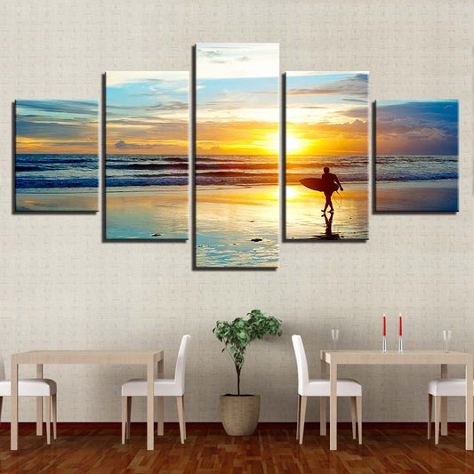 Canvas HD Prints 5 Piece Panel Mountain View Coastal Painting Wall Art Scenery - Home Decor Gifts and More
