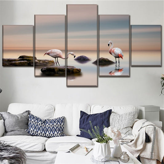 Decorative 5 Piece HD Painting Flamingos Framed Wall Art - Home Decor Gifts and More