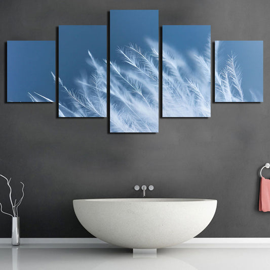 Light Blue Ocean Abstract Feather Wave Coastal Wind Seascape Framed Mural Wall Art Set - Home Decor Gifts and More